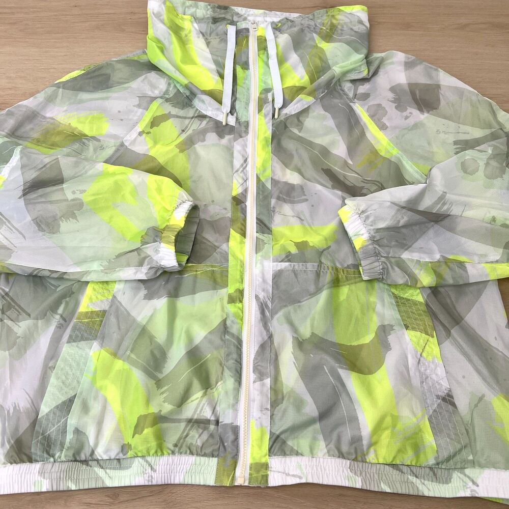 DKNY Jeans Neon Lime Green White Gray Camouflage Women's Windbreaker Size Large - Picture 16 of 16
